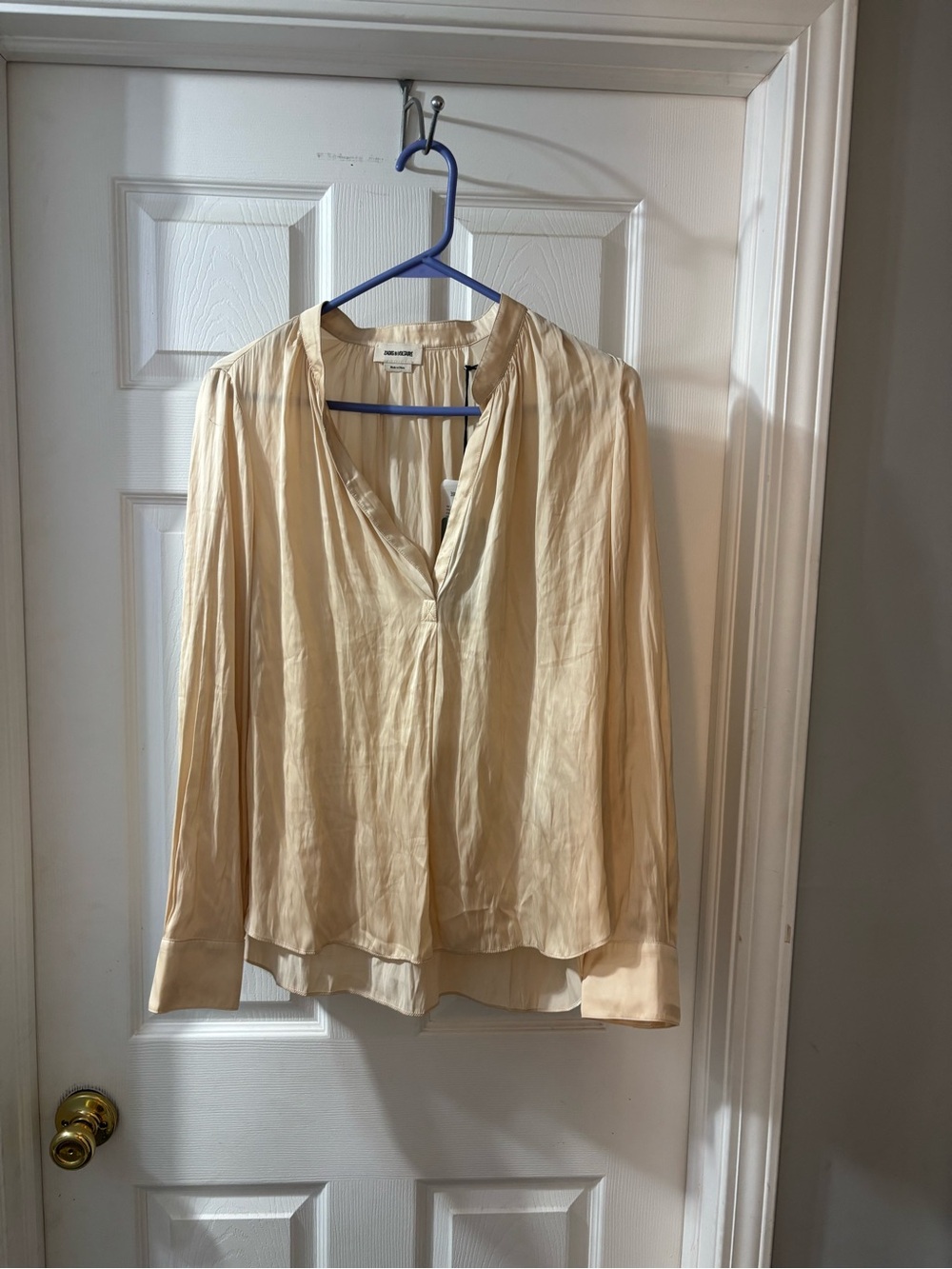 Zadig & Voltaire Cream Long-Sleeve V-Neck Blouse